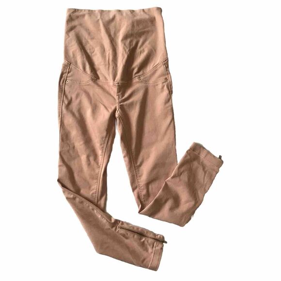 H&M Mama Maternity Pant SZ 8 Blush Skinny Full Panel Stretch Tummy Zip Hems EUC - Picture 1 of 9